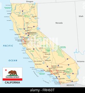 California road map con bandiera Illustrazione Vettoriale