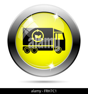 Tondo metallico icona lucido con design di colore nero su sfondo giallo Foto Stock