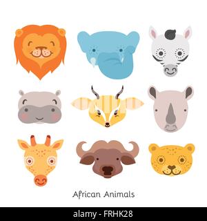 Simpatici Animali africani ritratto con design piatto. Illustrazione Vettoriale Illustrazione Vettoriale