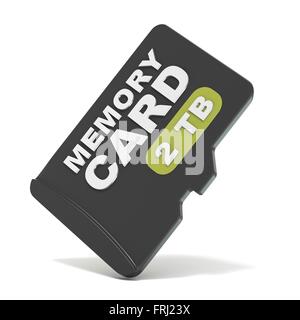 Memory card MicroSD, vista frontale 2 TB. 3D render illustrazione isolati su sfondo bianco Foto Stock