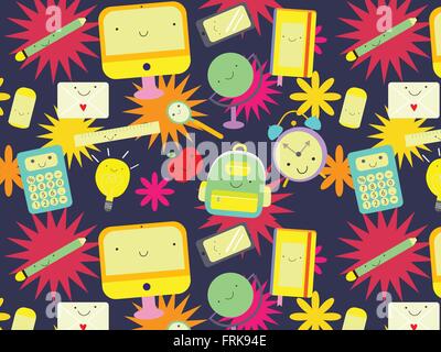 Si torna a scuola educazione icone seamless pattern. Illustrazione Vettoriale