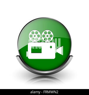 Verde brillante icona lucido su sfondo bianco Foto Stock