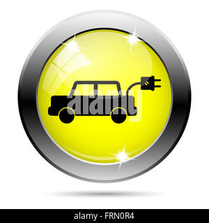 Tondo metallico icona lucido con design di colore nero su sfondo giallo Foto Stock