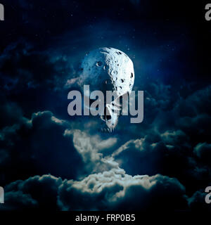 Reaper MOON RISING / 3D render del cranio cratered luna nel cielo notturno Foto Stock