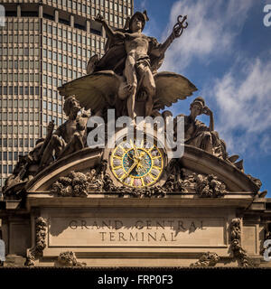 Grand Central Terminal stazione ferroviaria facciata con orologio, New York City, Stati Uniti d'America. Foto Stock