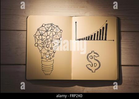 Immagine composita di scarabocchi finanziario su notebook Foto Stock