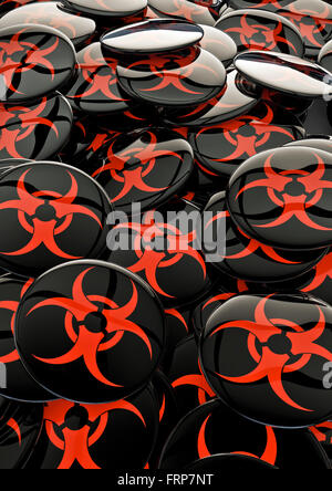 Badge Biohazard / 3D render di badge metallico con simbolo di rischio biologico Foto Stock