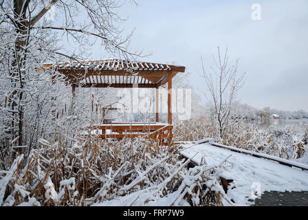 Wauconda, Illinois park district coperto di neve il percorso a piedi lungo Bangs Lago. Foto Stock