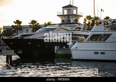 Yacht di lusso nel porto dell'isola di St Maarten nei Caraibi. Questi yacht sono spesso in affitto per la settimana o il mese Foto Stock
