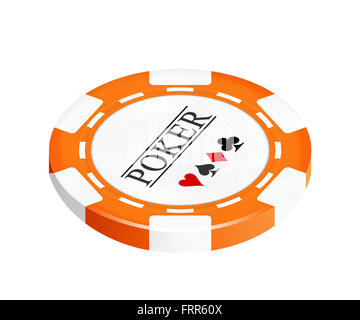 Arancio singolo chip casino isolati su sfondo bianco 3d vista in prospettiva Foto Stock