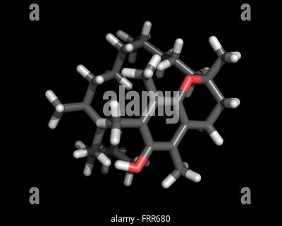 Stick rappresentazione di una vitamina E molecola su nero Foto Stock