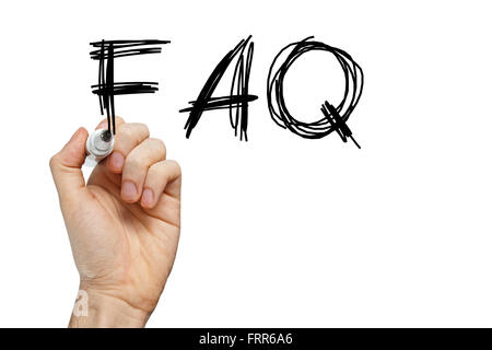 FAQ Domande frequenti scritto su whiteboard Foto Stock