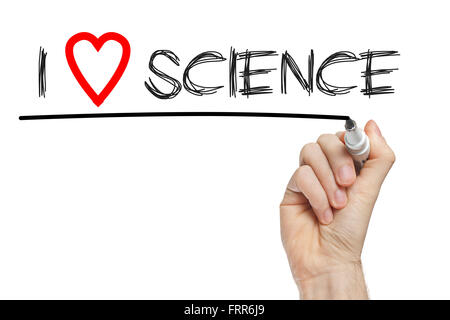 Io amo la scienza una frase scritta a mano sulla scuola di Blackboard Foto Stock