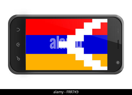 Karabakh bandiera sulla schermata dello smartphone isolato su bianco Foto Stock