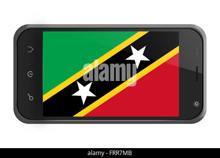 Saint Kitts e Nevis bandiera sulla schermata dello smartphone isolato su bianco Foto Stock