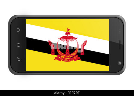 Brunei bandiera sulla schermata dello smartphone isolato su bianco Foto Stock