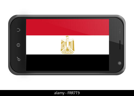 Bandiera dell'Egitto sulla schermata dello smartphone isolato su bianco Foto Stock
