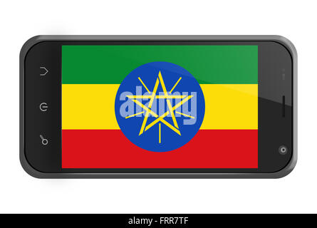 Etiopia bandiera sulla schermata dello smartphone isolato su bianco Foto Stock