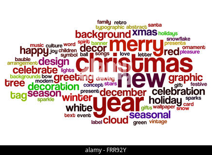 Natale e Anno Nuovo word cloud su bianco Foto Stock