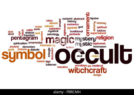 Parola occulto concetto cloud con magic mystic tag correlati Foto Stock