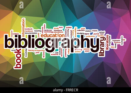 Bibliografia parola concetto cloud con sfondo astratto Foto Stock