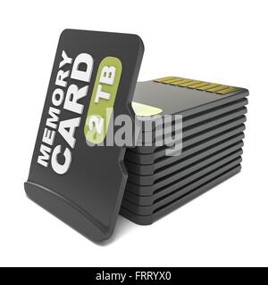 Memoria micro SD card stack. 3D render illustrazione isolati su sfondo bianco Foto Stock