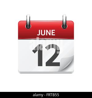 Giugno 12 . Vettore giornalmente piatti icona calendario. Data e ora del giorno, del mese. Vacanza. Illustrazione Vettoriale