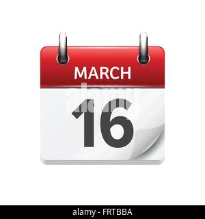 Marzo 16. Vettore giornalmente piatti icona calendario. Data e ora del giorno, del mese. Vacanza. Illustrazione Vettoriale
