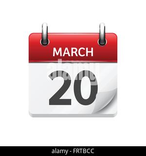 Marzo 20. Vettore giornalmente piatti icona calendario. Data e ora del giorno, del mese. Vacanza. Illustrazione Vettoriale