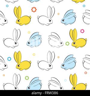 Vettore sfondo senza giunture. Conigli pasquali su sfondo bianco Illustrazione Vettoriale