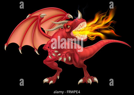Una illustrazione di una media cercando fantasy fiaba rosso fuoco respirazione dragon Foto Stock