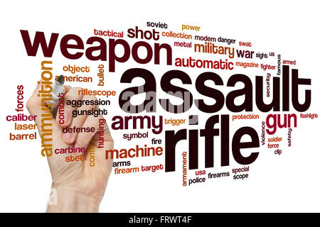 Fucile da assalto parola concetto cloud con arma esercito tag correlati Foto Stock