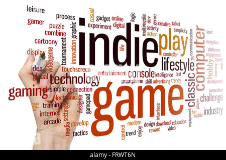 Indie concetto di gioco word Sfondo nuvola Foto Stock