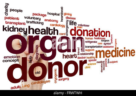Donatore di organi concetto parola Sfondo nuvola Foto Stock