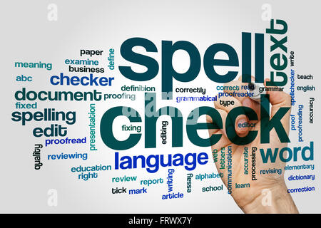 Esegui il controllo ortografico del concetto parola Sfondo nuvola Foto Stock