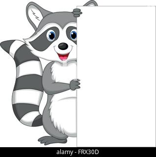 Carino raccoon cartoon holding segno vuoto Illustrazione Vettoriale