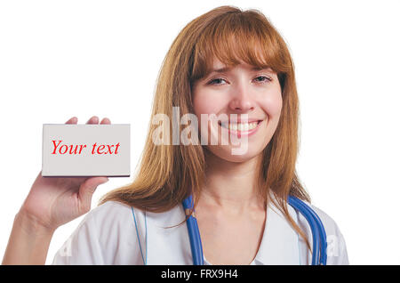 La donna Il medico di medicina tiene in mano. Foto Stock