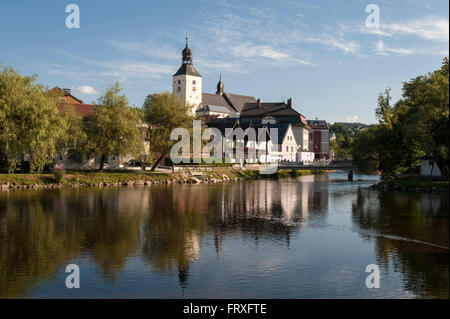 Città di Regen, fiume Schwarzer Regen, Foresta Bavarese, Baviera, Germania Foto Stock