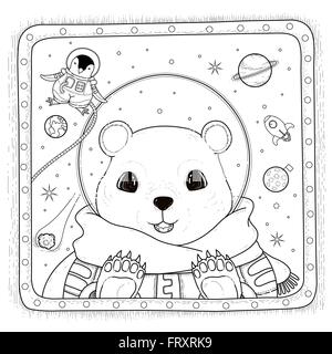 Adorabile orso polare astronauta - adulto pagina di colorazione Illustrazione Vettoriale