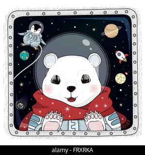 Adorabile orso polare astronauta - adulto pagina di colorazione Illustrazione Vettoriale