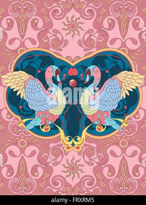 Elegante swan con sfondo retrò - adulto pagina di colorazione Illustrazione Vettoriale