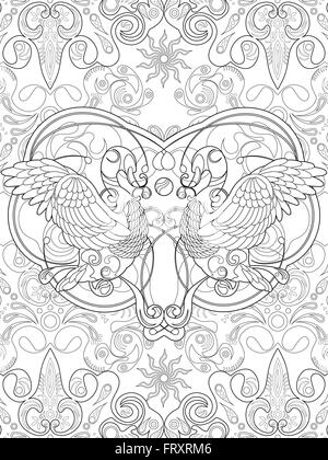 Elegante swan con sfondo retrò - adulto pagina di colorazione Illustrazione Vettoriale