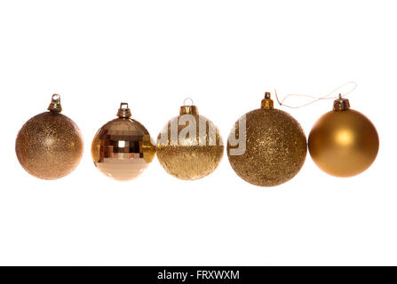Cinque Gold Christmas tree baubles intaglio Foto Stock