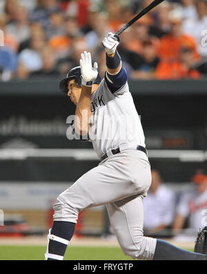 2 settembre 2009 - Baltimore, Maryland, Stati Uniti d'America - Baltimore, MD - 2 Settembre 2009 -- New York Yankees terzo baseman Alex Rodriguez (13) singles nel nono inning contro i Baltimore Orioles a Rigogolo Park a Camden Yards a Baltimora, MD mercoledì 2 settembre 2009. Gli Yankees ha vinto il gioco 10 - 2..Credit: Ron Sachs / CNP. (Credito Immagine: © Ron Sachs/CNP via ZUMA filo) Foto Stock