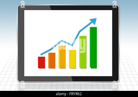 Finanziare lo sfondo del grafico con un tablet pc. Foto Stock