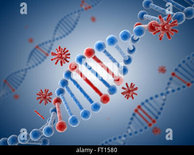 La struttura del DNA e virus , questo è un computer generato e l'immagine 3D rappresentata. Foto Stock