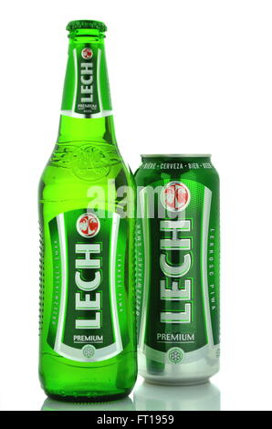 Lech lager birra isolato su sfondo bianco Foto Stock