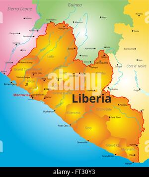 Mappa dei colori della Liberia paese Illustrazione Vettoriale