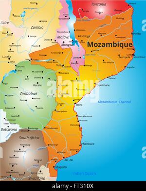 Mappa a colori del Mozambico paese Illustrazione Vettoriale
