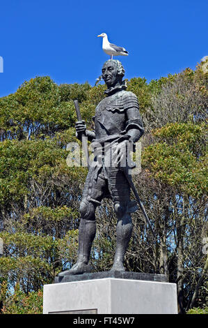 gull sulla statua di San Francisco di Carlo III, re di Spagna di Federico Collau. Foto Stock